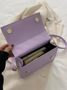衍縫翻蓋方包 - 紫色 - 查看 4