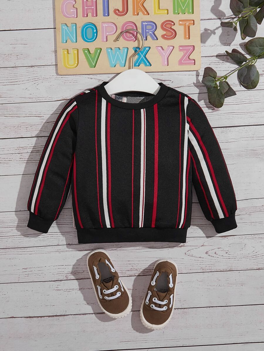 SHEIN 男嬰彩色條紋印花套頭衫 - 黑色 - 查看 1