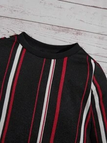 SHEIN 男嬰彩色條紋印花套頭衫 - 黑色 - 查看 3