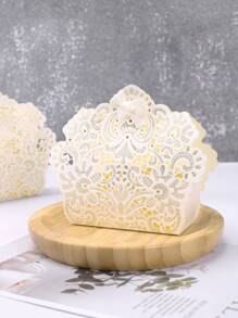 10pcs Beige Hot Stamping Hollow Out Bowknot Decorated Gift Box - Multicolor - View 3
