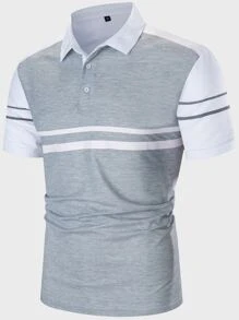 Manfinity Hombres Camisa polo con estampado de rayas de color combinado - Gris - Ver 1