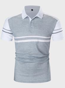 Manfinity Hombres Camisa polo con estampado de rayas de color combinado - Gris - Ver 5