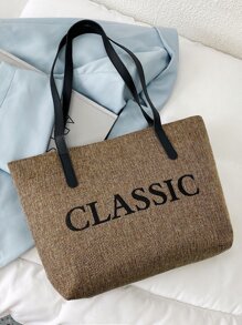 字母图案单肩托特包单肩包简约、休闲字母轻便、便携、大容量 适合女孩、女士 礼品包、工作、商务、通勤、户外、旅行、郊游、购物、海滩