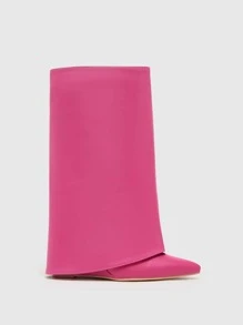 CUCCOO SZL Neon Pink Point Toe Wedge  Boots - Hot Pink - View 5