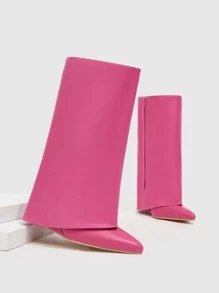 CUCCOO SZL Neon Pink Point Toe Wedge  Boots - Hot Pink - View 4