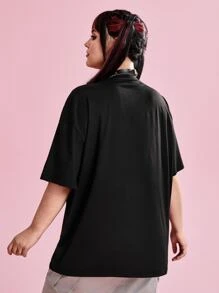 Catsneeze Plus Skeleton & Slogan Graphic Drop Shoulder Tee - Black - View 2