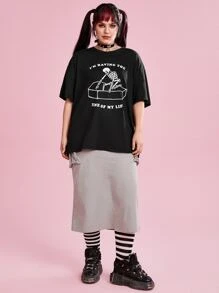 Catsneeze Plus Skeleton & Slogan Graphic Drop Shoulder Tee - Black - View 5