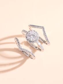 3入組方晶鋯石裝飾戒指 - 銀色 - 查看 8