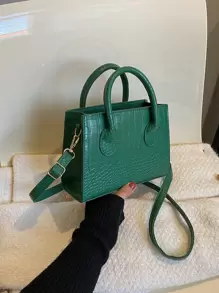 Mini Crocodile Embossed Square Bag - Dark Green - View 2
