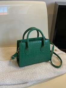 Mini Crocodile Embossed Square Bag - Dark Green - View 3