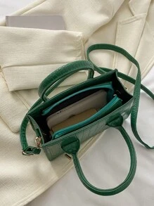 Mini Crocodile Embossed Square Bag - Dark Green - View 5