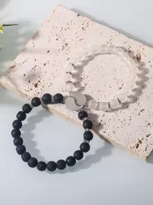 Men's 2pcs/set Fashion Tai Chi Decor Beaded Bracelet For Couple For Daily Decoration, For Jewelry Gift And Party - Black and White - View 2