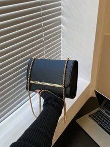 Mini Metal Decor Flap Square Bag - Black - View 1