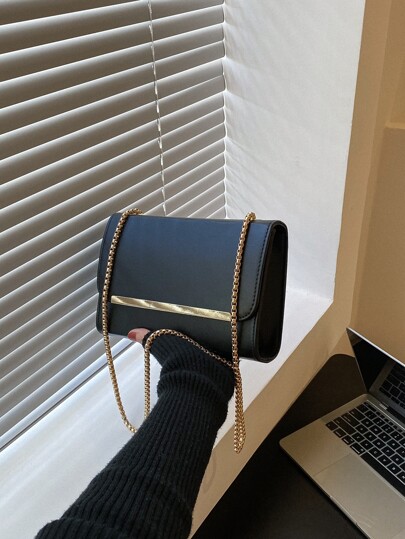 حقيبة مربعة ميني بديكور معدني رفرف سلسلة