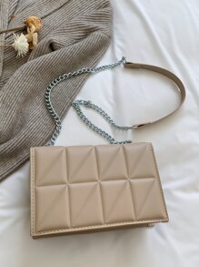 Bolsa cuadrada guateado con cadena con solapa - Caqui - Ver 2