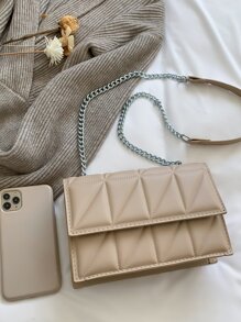 Bolsa cuadrada guateado con cadena con solapa - Caqui - Ver 5