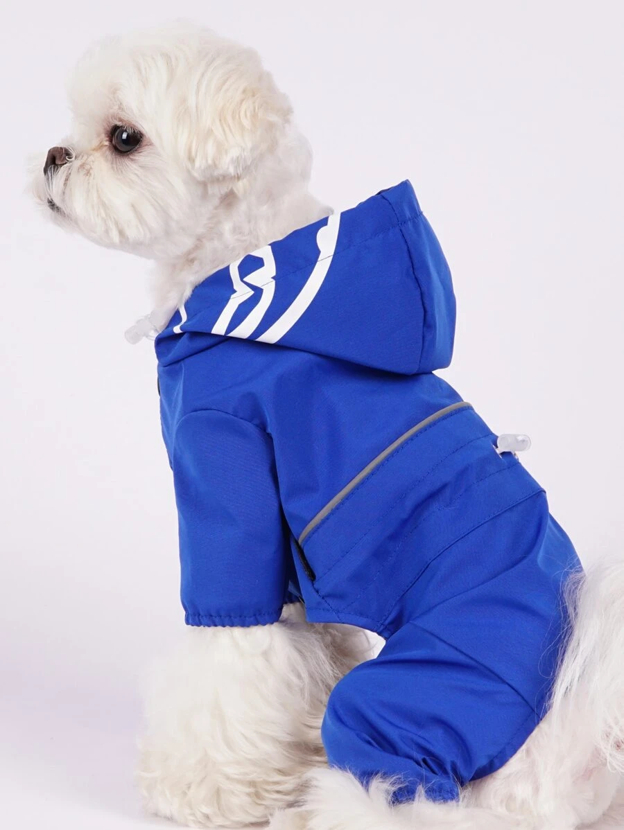 Impermeable para mascota con capucha con con botón - Azul - Ver 1