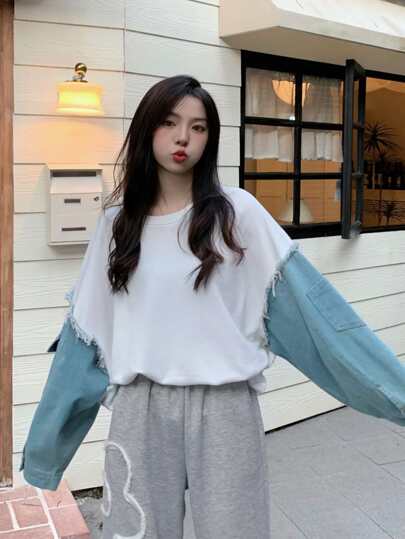 Honeyspot コントラストスリーブ ドロップショルダー ロートリム プルオーバー