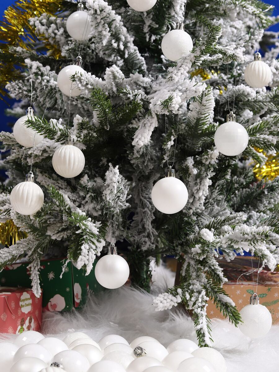 36pcs/Set 4cm Plastic Asymmetric Christmas Ball Pendant Decoration Set - White - View 1