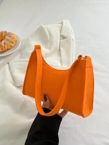 熒光橙蛇皮壓花法棍包 - 橘色 - 查看 2