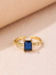 1pc 18k Gold Plated Artificial Cubic Zirconia Open Ring For Women - Blue - View 1