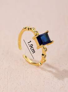 1pc 18k Gold Plated Artificial Cubic Zirconia Open Ring For Women - Blue - View 3