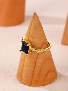 1pc 18k Gold Plated Artificial Cubic Zirconia Open Ring For Women - Blue - View 4