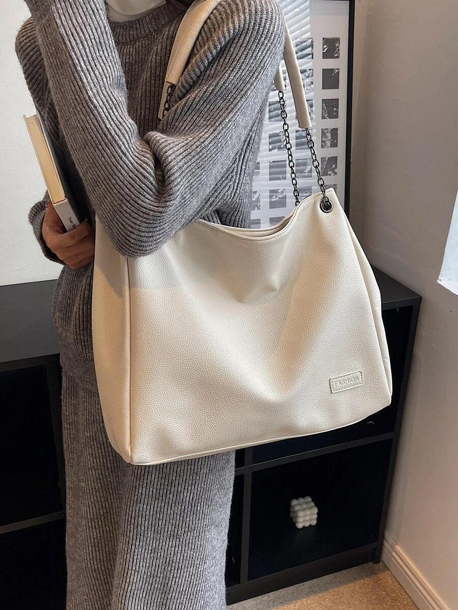 字母貼飾單肩托特包