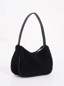 毛絨、柔軟、毛絨簡約蓬鬆流浪漢包適合女孩、女士、大學生、菜鳥和白領上班、辦公室、通勤、秋冬、暖冬、戶外 - 黑色 - 查看 1