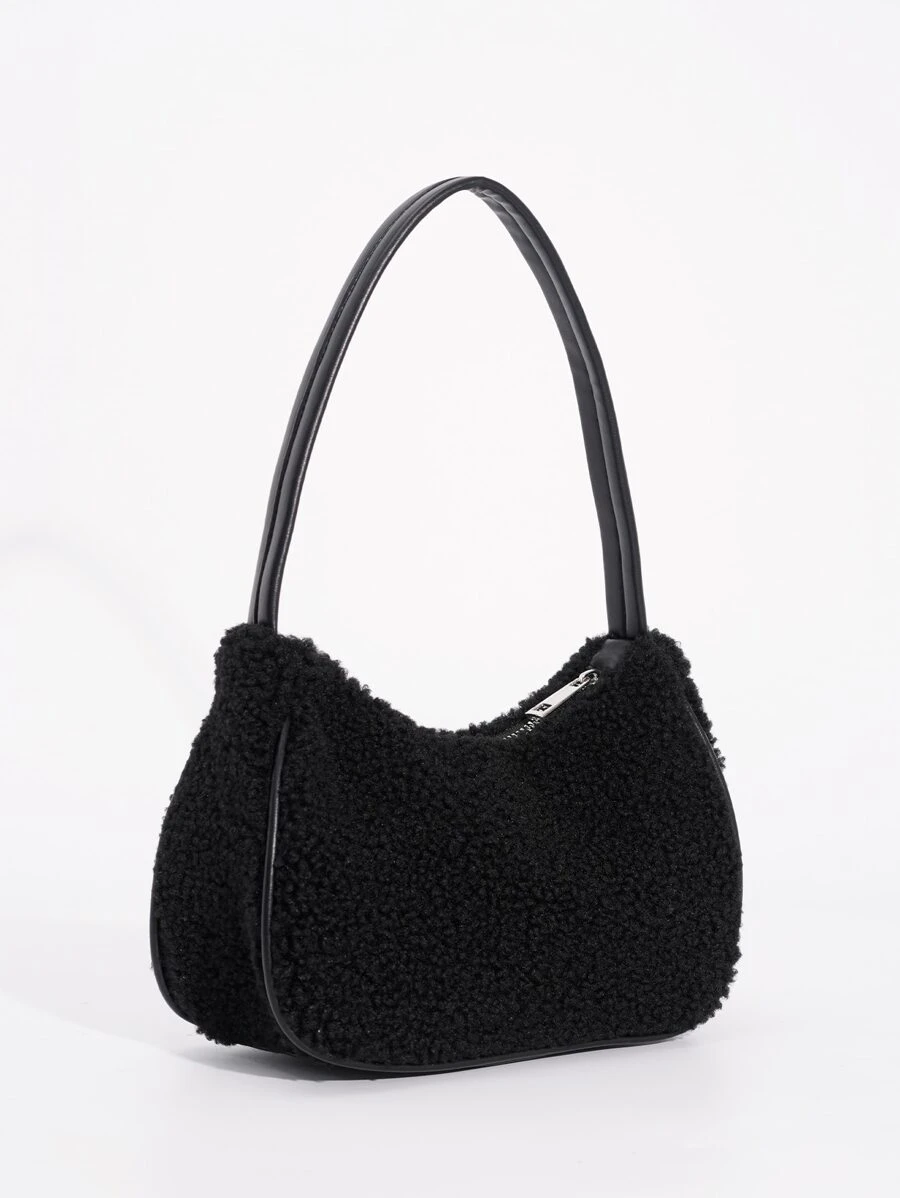 毛絨、柔軟、毛絨簡約蓬鬆流浪漢包適合女孩、女士、大學生、菜鳥和白領上班、辦公室、通勤、秋冬、暖冬、戶外 - 黑色 - 查看 1