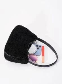 毛絨、柔軟、毛絨簡約蓬鬆流浪漢包適合女孩、女士、大學生、菜鳥和白領上班、辦公室、通勤、秋冬、暖冬、戶外 - 黑色 - 查看 3