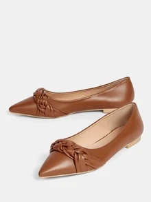 編織細節尖頭芭蕾舞鞋 - 駝色 - 查看 5