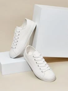 Minimalist Lace-up Front Canvas Shoes - White - View 1