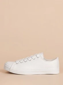 Minimalist Lace-up Front Canvas Shoes - White - View 3