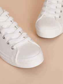 Minimalist Lace-up Front Canvas Shoes - White - View 4