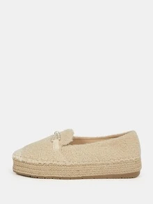 Faux Pearl & Rhinestone Decor Espadrille Flatform Court Shoes - Apricot - View 2