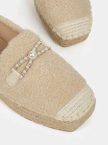 Faux Pearl & Rhinestone Decor Espadrille Flatform Court Shoes - Apricot - View 4