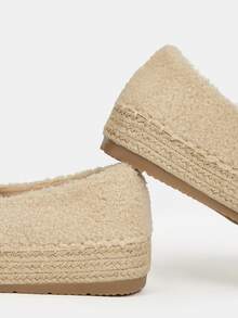 Faux Pearl & Rhinestone Decor Espadrille Flatform Court Shoes - Apricot - View 5