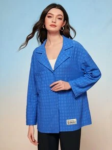 Mulvari 字母貼布西裝領落肩袖襯衫 - 寶藍色 - 查看 4