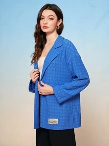 Mulvari 字母貼布西裝領落肩袖襯衫 - 寶藍色 - 查看 3