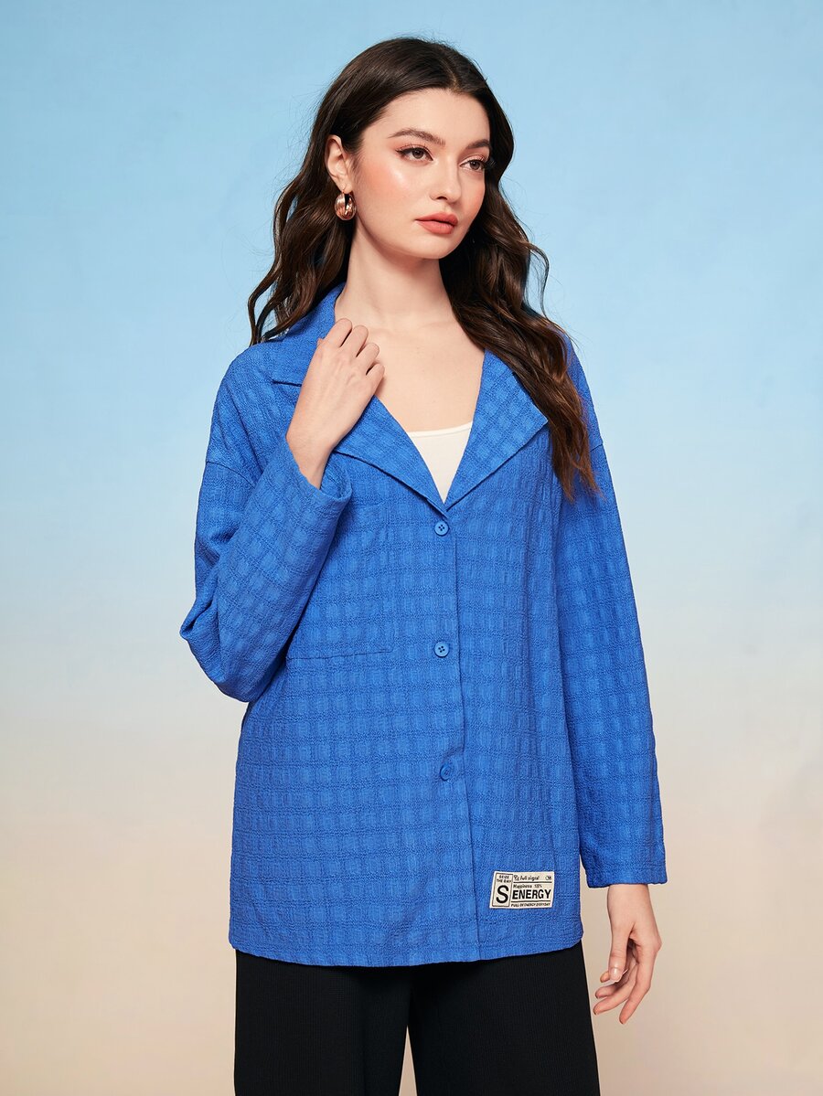 Mulvari 字母貼布西裝領落肩袖襯衫 - 寶藍色 - 查看 1