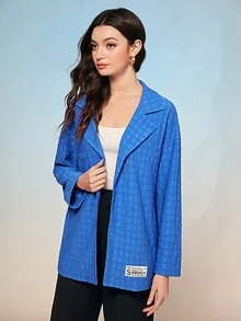 Mulvari 字母貼布西裝領落肩袖襯衫 - 寶藍色 - 查看 5