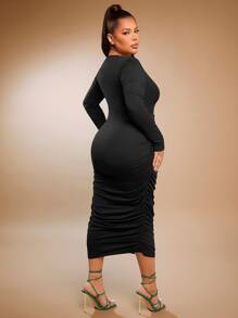 SHEIN SXY Plus Ruched Bodycon Dress - Black - View 2
