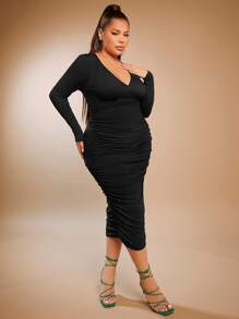 SHEIN SXY Plus Ruched Bodycon Dress - Black - View 5
