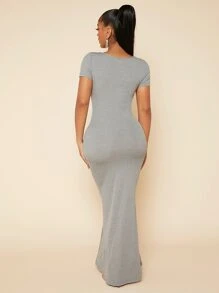 SHEIN SXY Square Neck Bodycon Dress - Grey - View 4