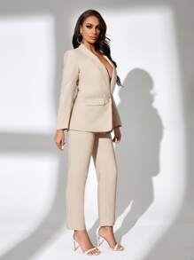 Chiquease Hose & Blazer mit Schalkragen, Klappe Detail - Aprikosenfarben - Übersicht 6