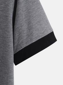 Manfinity Homme 男士字母圖案拼接邊T恤 - 灰色 - 查看 5