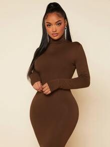 SHEIN SXY High Neck Solid Bodycon Dress