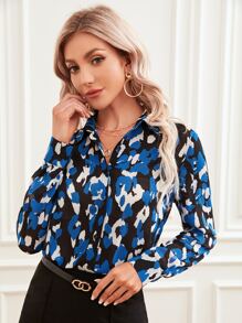 SHEIN Clasi Allover Print Button Up Shirt - Multicolor - View 4