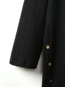 Mulvari Plus Button Front High Low Hem Hooded Coat - Black - View 4